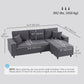Corduroy L-Shape Corner Sectional Sofa - Charcoal Grey