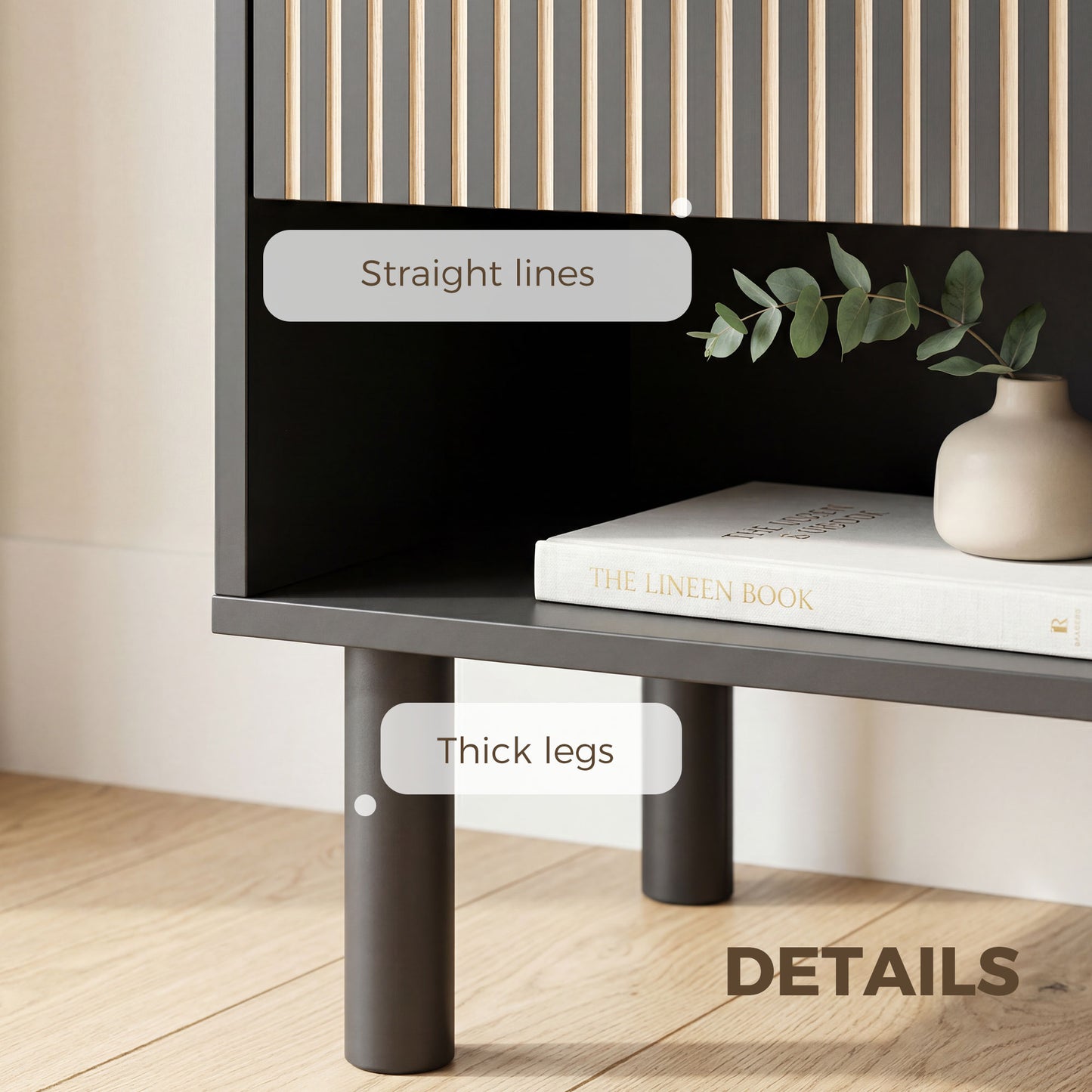 Modern Bedside Table with Drawer and Open Shelf, Sofa Side Table for Bedroom Living Room, Set of 2, Black
