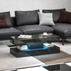 Coffee Table with Adjustable LED Lights, Center Table with 2 Drawers, Open Shelf, Remote, High Gloss Marble-Effect Black