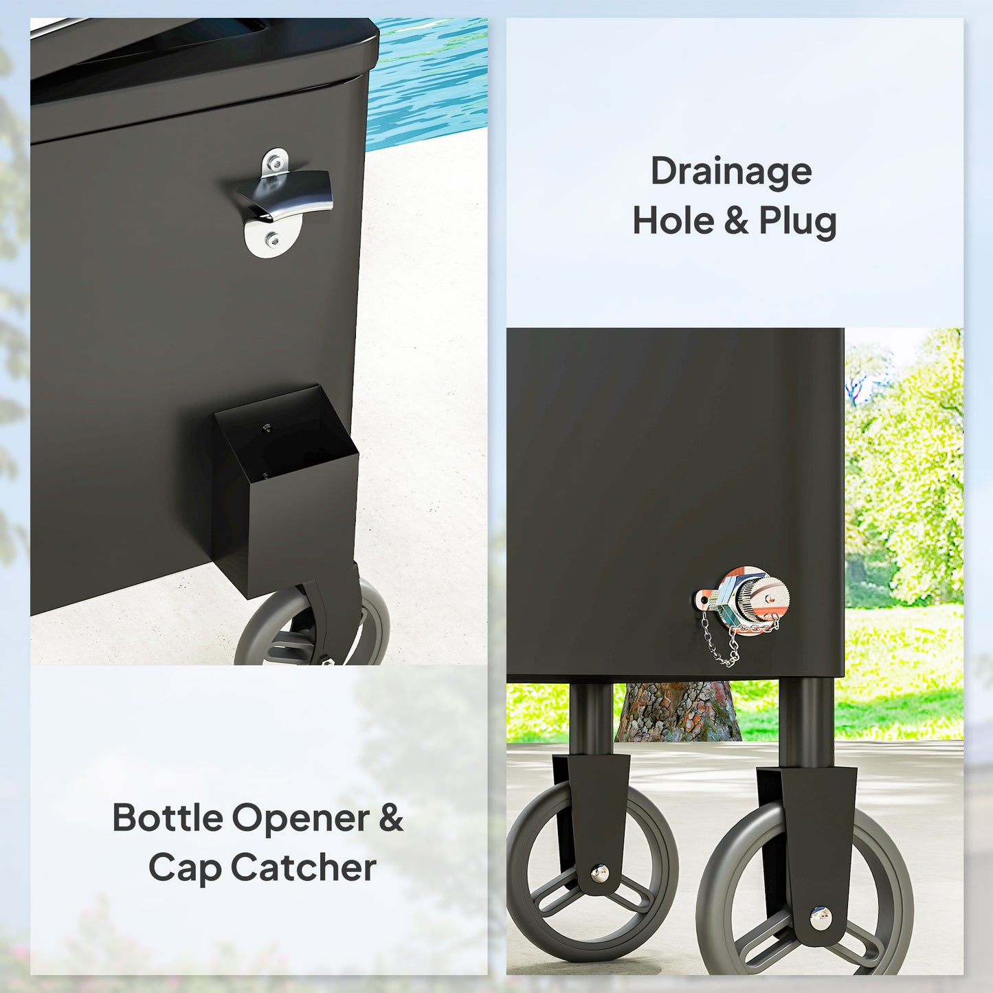 Black 80-Qt Rolling Ice Chest Cooler Cart with Bottle Opener
