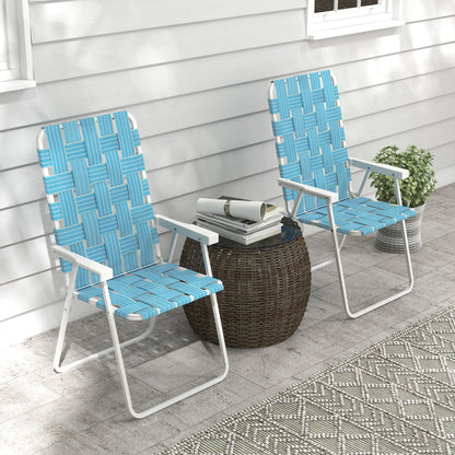 Set of 2 Folding Patio Chairs, Portable Chair Set with Armrests for Camping, Garden, Pool, Beach, Backyard, Green - Blue