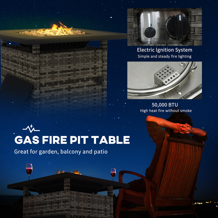 Mixed Grey PE Rattan Propane Fire Pit Table