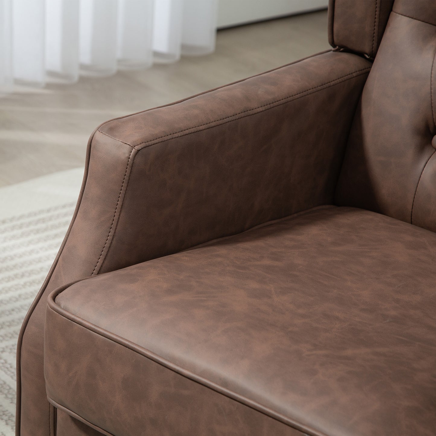 Single Person Sofa Small Cozy Comfortable Modern Faux Leather Thick Padding Living Room Bedroom Home Office Brown