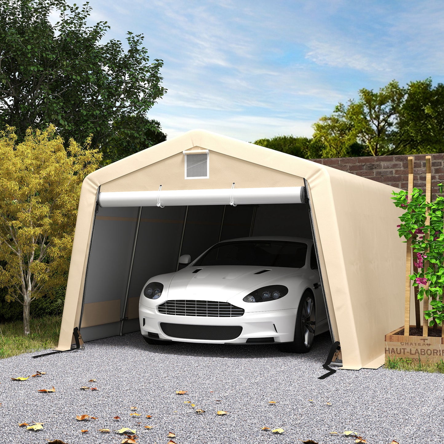 Portable Garage, Heavy Duty Carport Canopy with Ventilation Windows and Large Roll-up Door, Dark Grey