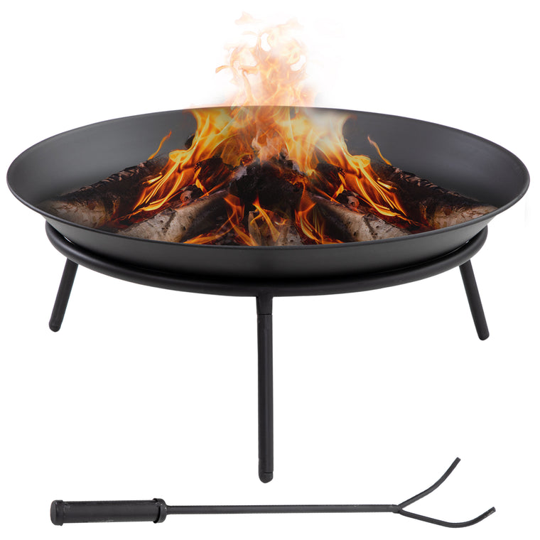 Black Wood-Burning Fire Brazier Patio Heater with Poker