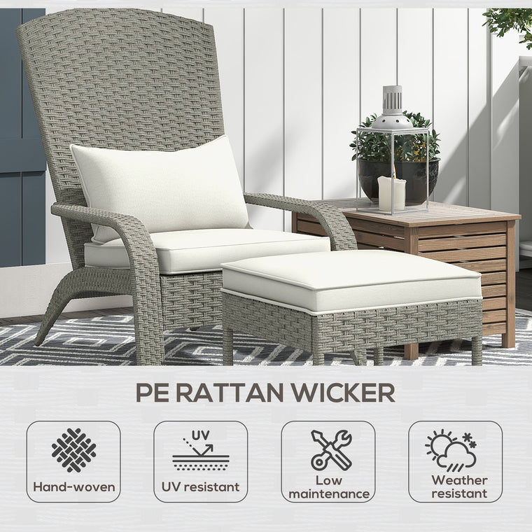 Wicker Adirondack Chair with Ottoman & High-Back Armrests