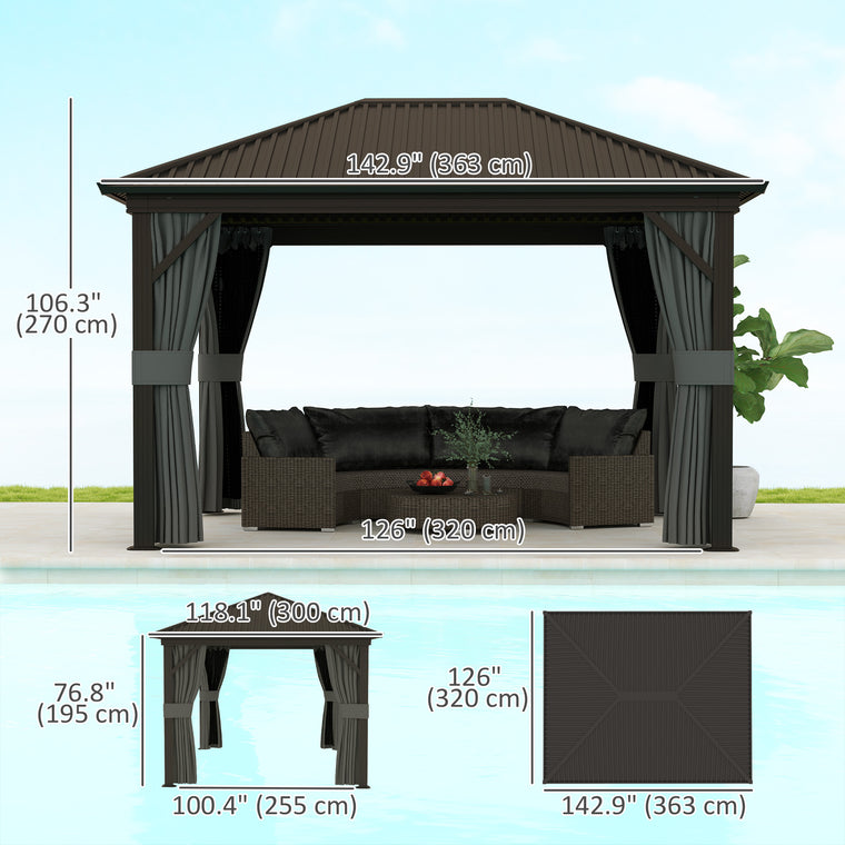 10' x 12' Dark Grey Hardtop Gazebo with Aluminum Frame