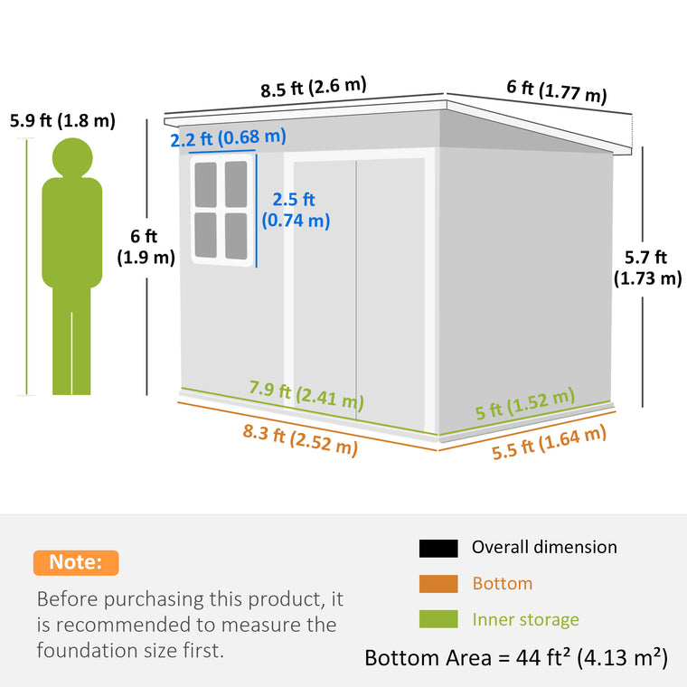 8.5' x 6' Galvanized Steel Garden Shed with Vents and Window