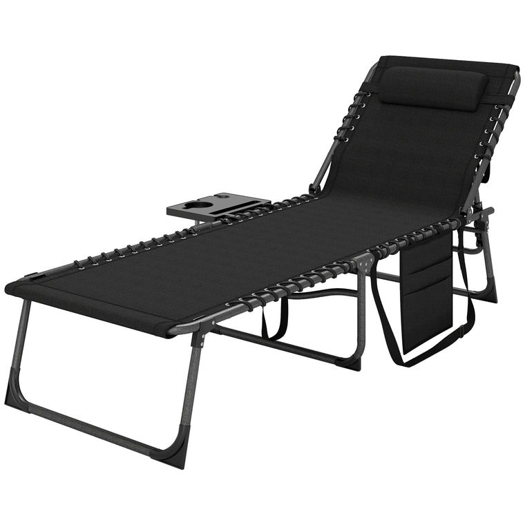 Folding Chaise Lounge with Adjustable Back & Side Table