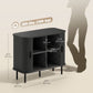35.4" Sideboard Buffet Cabinet with Storage, Nordic Coffee Bar Cabinet with Slatted Tambour Doors and Metal Legs, Black