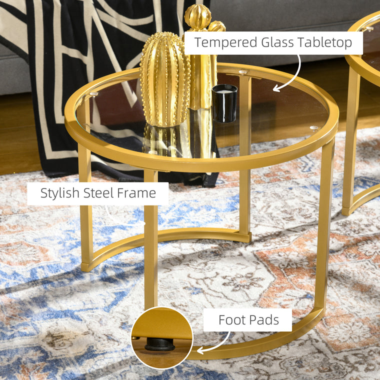 Round Glass Nesting Coffee Tables Set of 2 - Gold