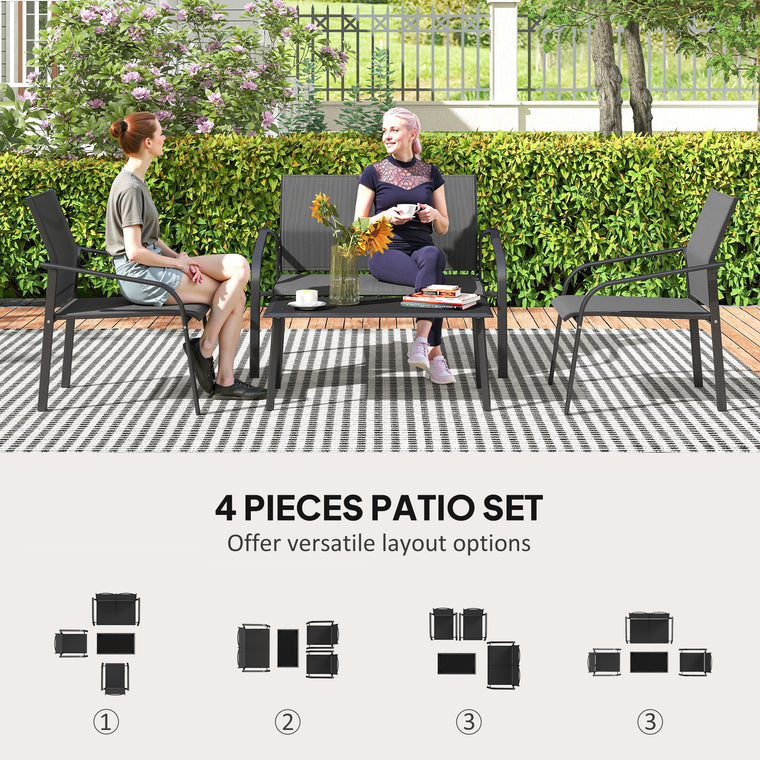 4-Piece Deep-Seat Conversation Set with Glass Table