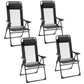 Set of 4 Camping Chairs, Outdoor Folding Lounge Chair Set with 5 Level Adjustable Backrest, Removable Headrest, Armrest for Camping, Backyard, Grey