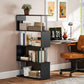 5-Tiers Geometric Wooden Bookcase S-Shaped Storage Bookshelf Display with Metal Frame for Living Room, Bedroom, Home Office, Black