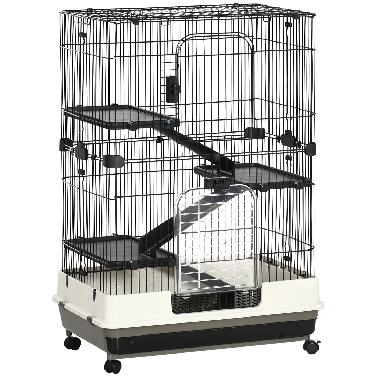 45"H Black 4-Level Guinea Pig Cage with Wheels & Ramp