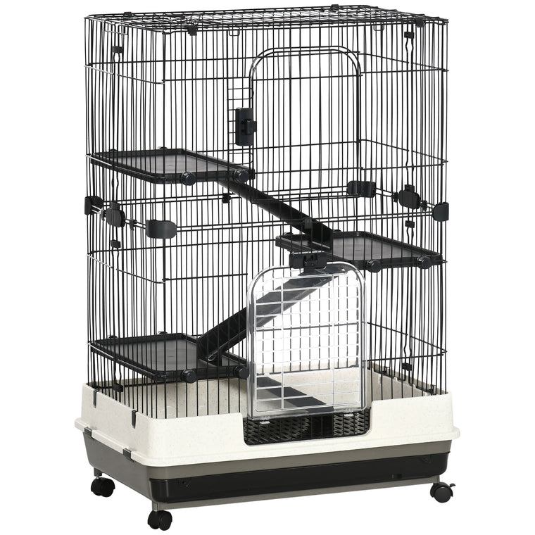 45"H Black 4-Level Guinea Pig Cage with Wheels & Ramp