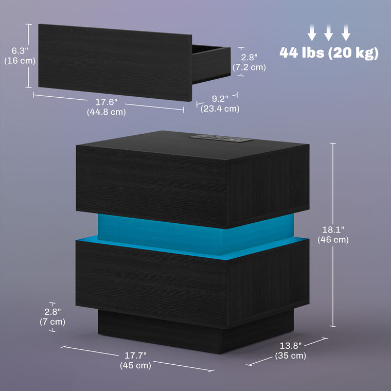 Nightstand with Charging Station and LED Light