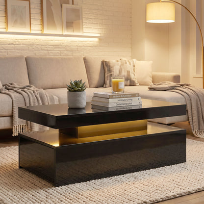 2-Tier LED Coffee Table with 2 Drawers