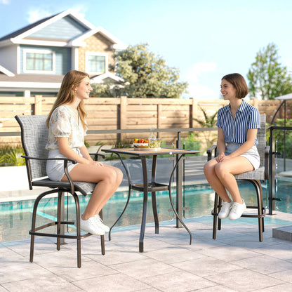 Outdoor Bar Stools Set of 2, Swivel Bar Height Chairs with High Back, Curved Armrests and Steel Frame, Navy Blue - Grey Green