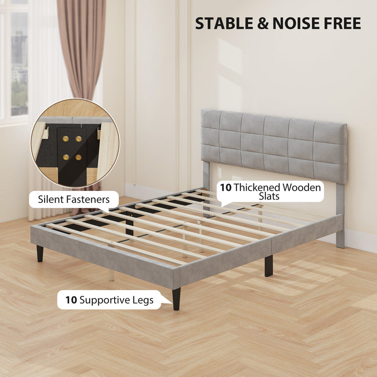 Queen Platform Bed Frame with Upholstered Headboard