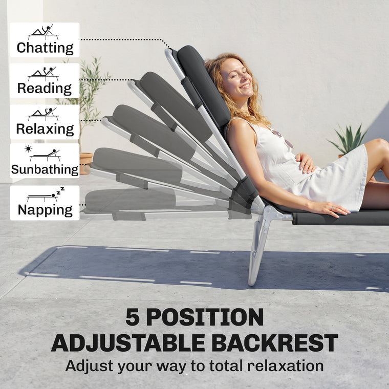 Folding Tanning Chair with Face Hole & 5-Position Backrest