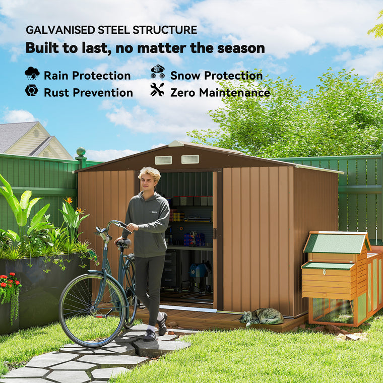 9.1' x 6.4' x 6.3' Storage Shed with Double Doors and Foundation