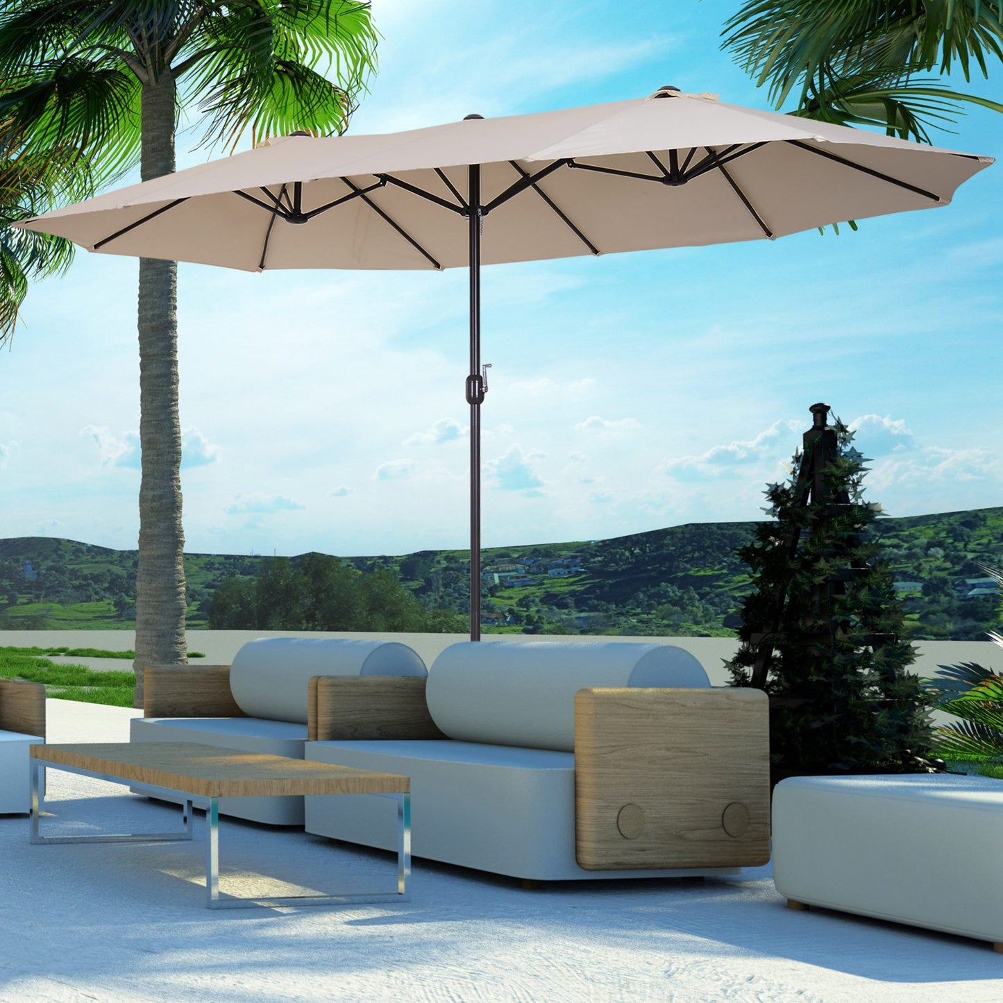 15ft Double-Sided Patio Umbrella Rectangular Parasol Sun Shelter Canopy Shade UV Protection w/ Hand Crank