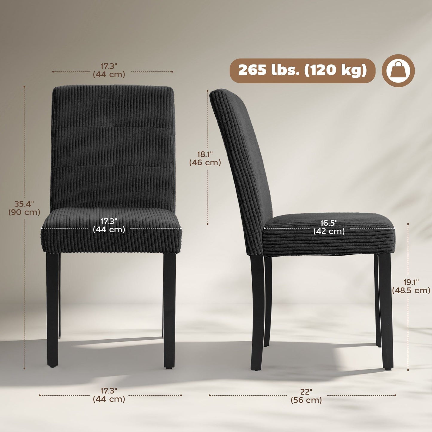 Dining Chairs Set of 4 with Padded Seat - Black