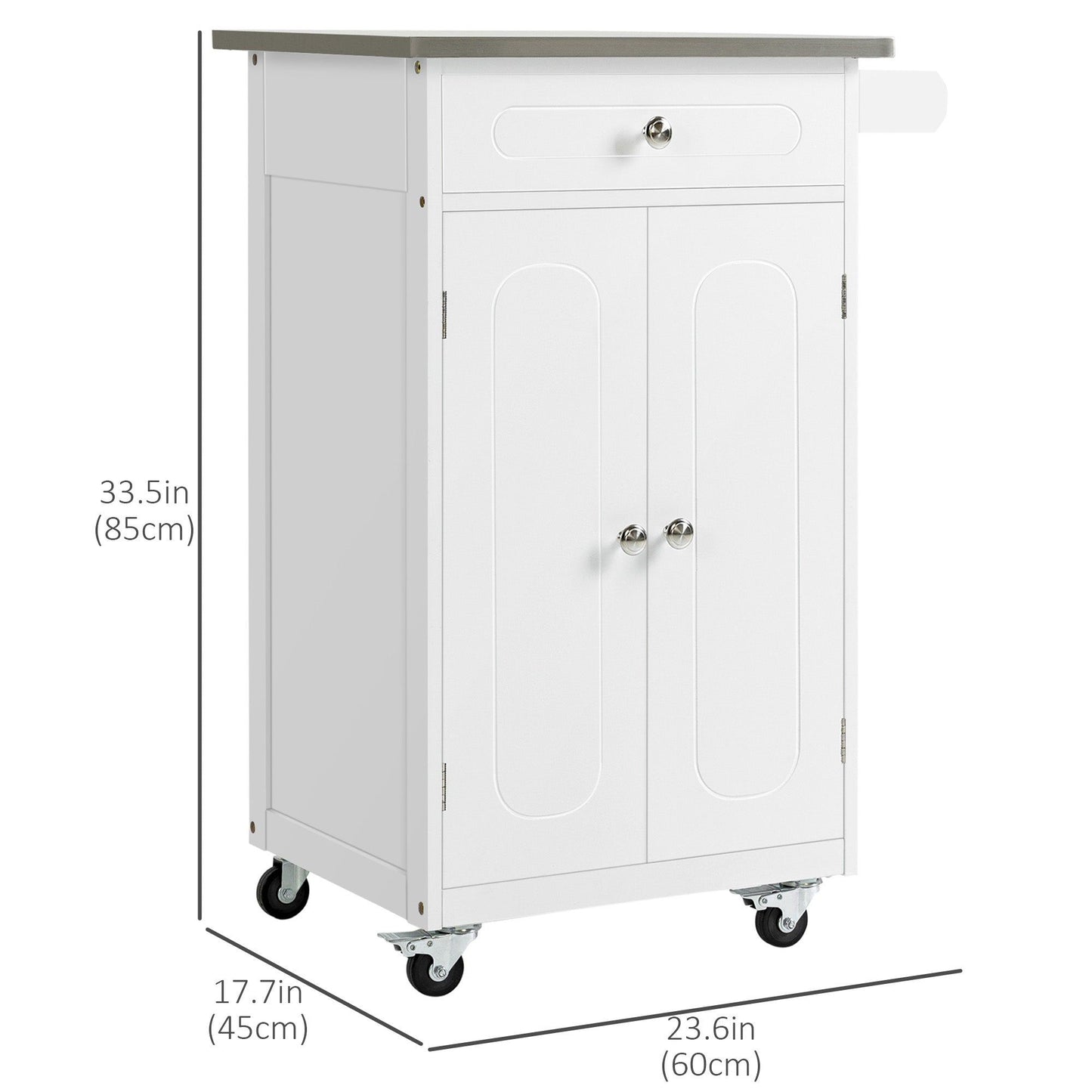 Small Kitchen Island Cart with Stainless Steel Top - White