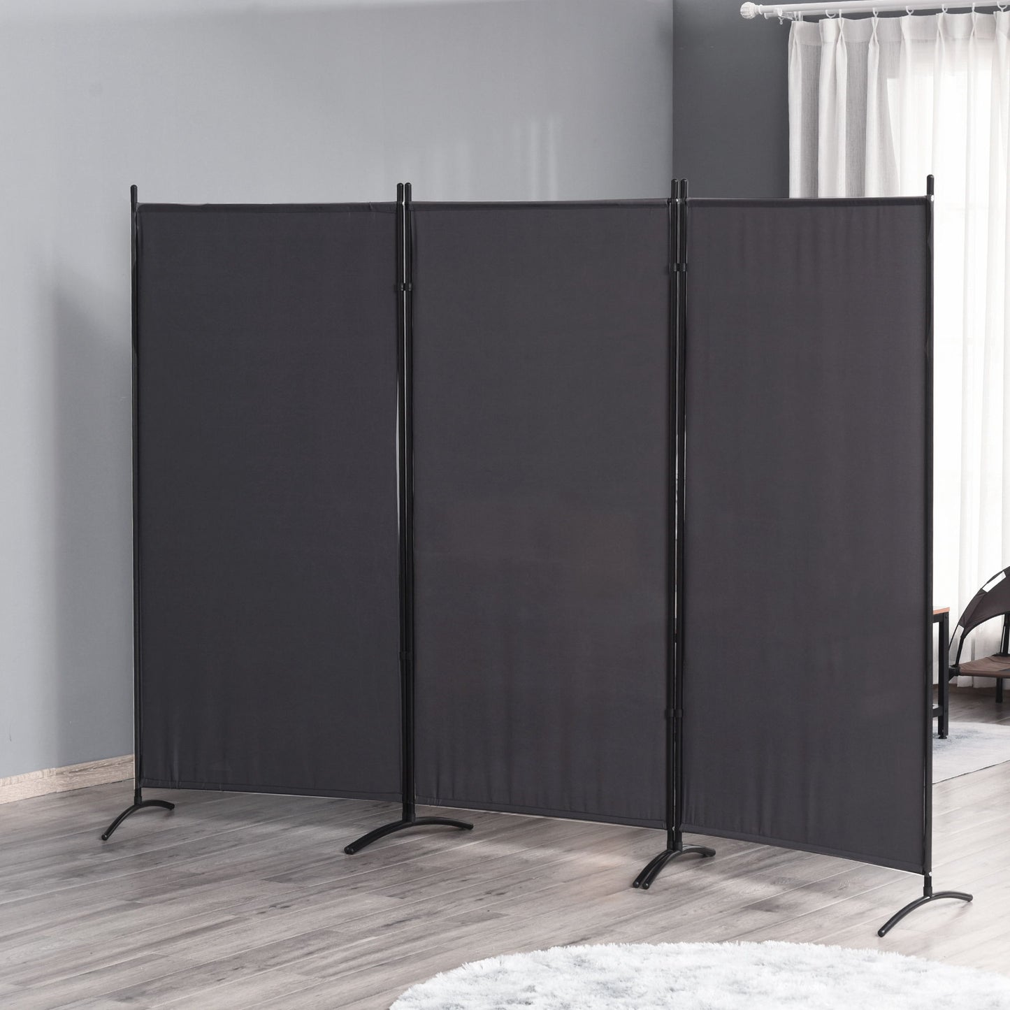 6' 3 Panel Room Divider, Double Hinged Folding Wall Divider, Indoor Privacy Screen for Home Office, Charcoal Grey