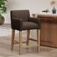 Upholstered Counter Stool with Rubberwood Frame, Contemporary Style with Rounded Armrests, 24" L x 23" W x 39.5" H, Brown