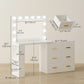 LED Vanity Desk with Mirror and 6 Drawers - White