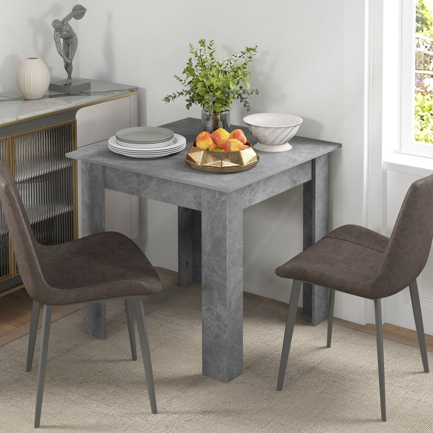 Square Dining Table, Modern Dining Room Table with Faux Cement Effect, Space Saving Small Kitchen Table, Cement Grey