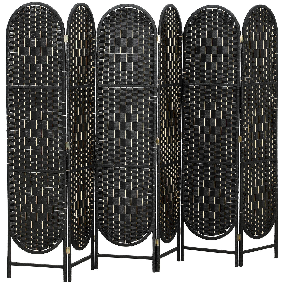 Bohemian Privacy Screen, Folding Room Divider with 6 Panels and Arched Top for Bedroom Living Room Office, Black