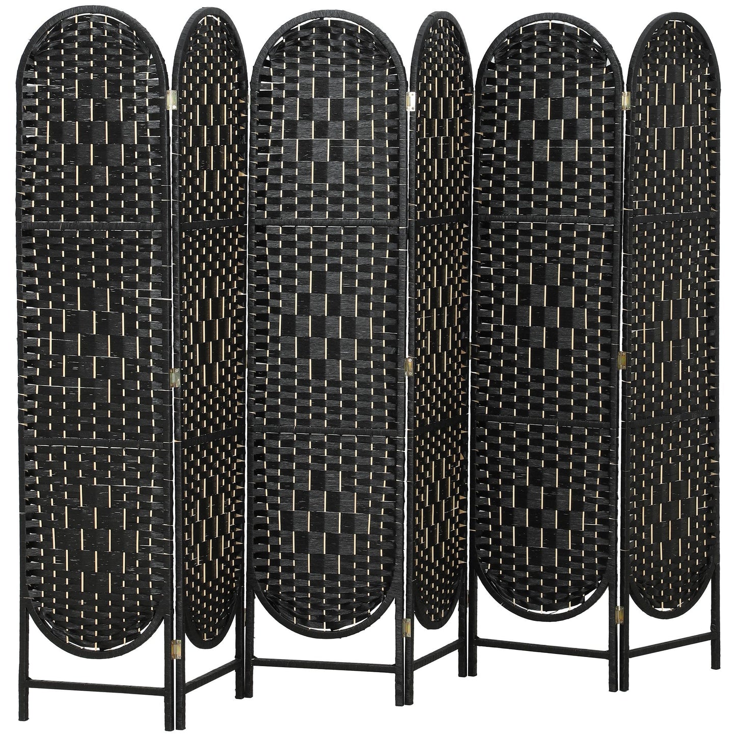 Bohemian Privacy Screen, Folding Room Divider with 6 Panels and Arched Top for Bedroom Living Room Office, Black
