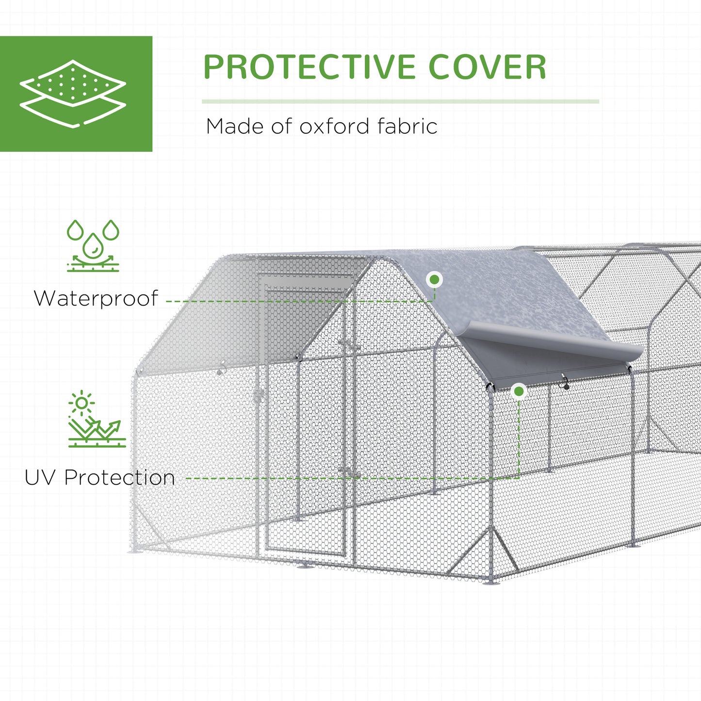 Chicken Run Outdoor, Galvanized Large Metal Chicken Coop Cage, Walk-in Enclosure Poultry Hen Run House Playpen Rabbit Hutch with Flat Roof, Cover