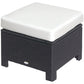 Patio Rattan Ottoman, Outdoor Wicker Footrest with Soft Cushion, Metal Frame for Backyard, Garden, and Poolside, White