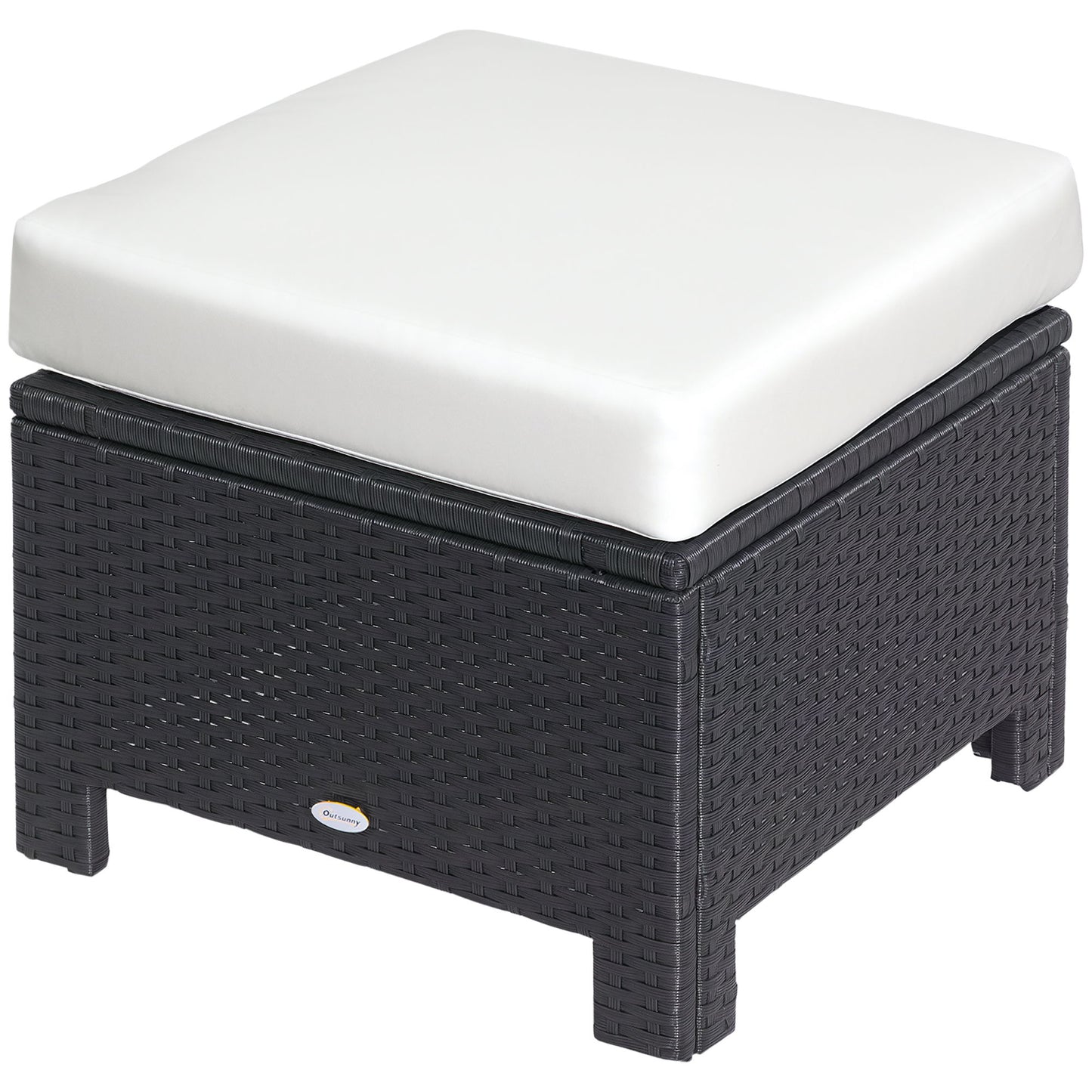 Patio Rattan Ottoman, Outdoor Wicker Footrest with Soft Cushion, Metal Frame for Backyard, Garden, and Poolside, White