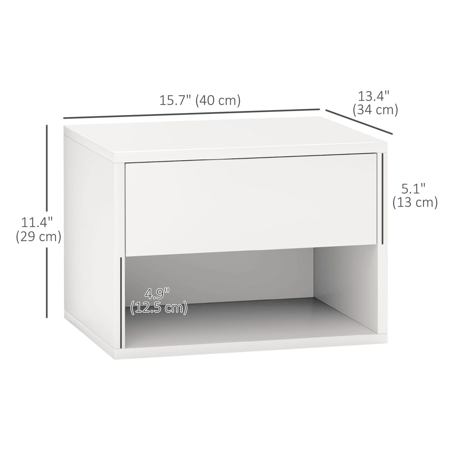 Floating Nightstand Set of 2 with Drawer - White