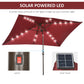 6.5x10ft Patio Umbrella Rectangle Solar Powered Tilt Aluminum Outdoor Market Parasol with LEDs Crank (Wine Red)