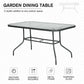 Metal Garden Dining Table with Umbrella Hole, Outdoor Patio Table with Tempered Glass Top, 55" x 31.5"