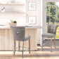 Bar Stools Set of 2, Upholstered Counter Height Stools with Button Tufted Back, Wood Legs and Footrest, Grey