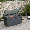 82 Gallon Garden Storage Box, Waterproof Outdoor Storage Container with Wheels and Handles, Dark Grey