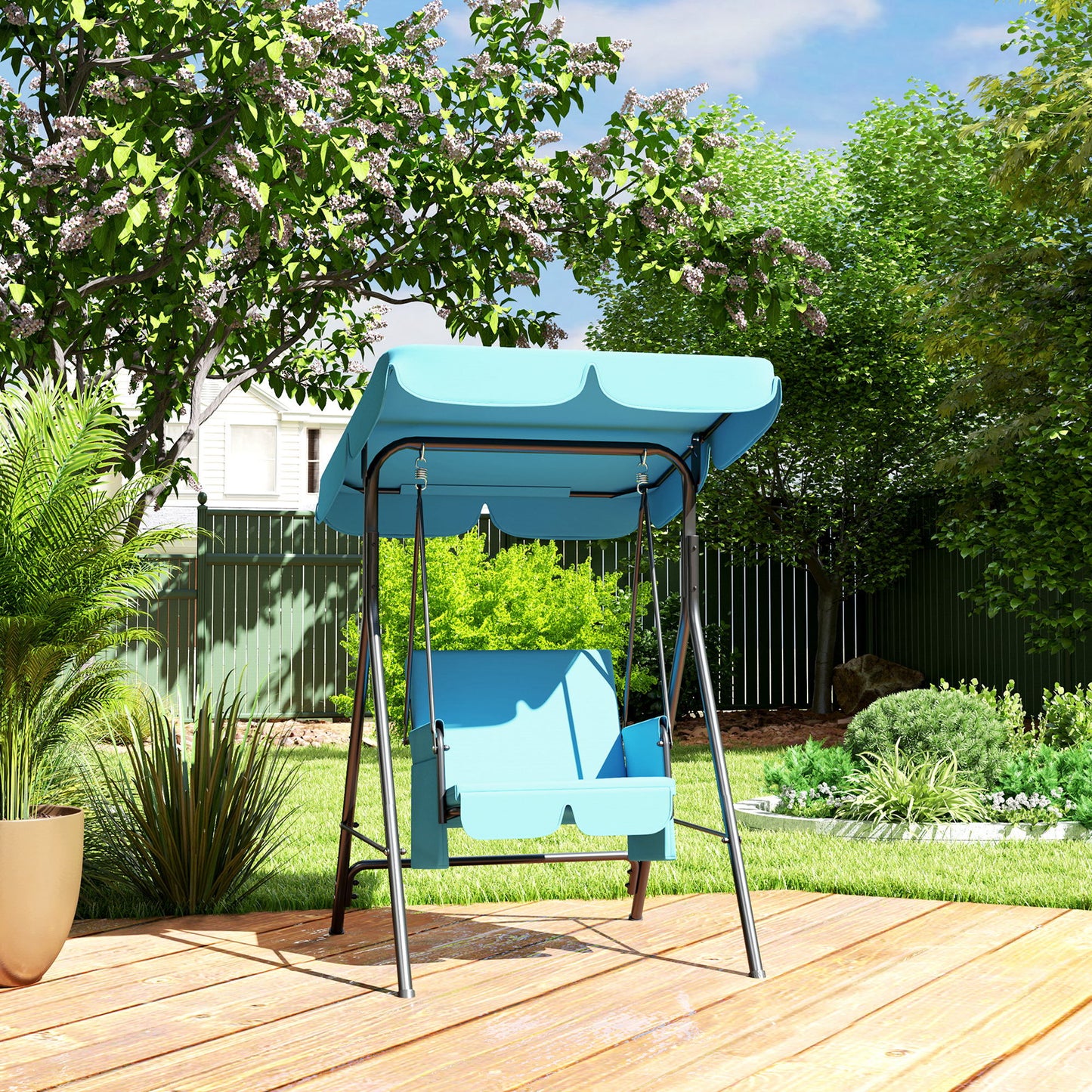 1-Seat Outdoor Porch Swing Patio Swing with Adjustable Canopy, Removable Seat and Back Cushion for Garden, Poolside