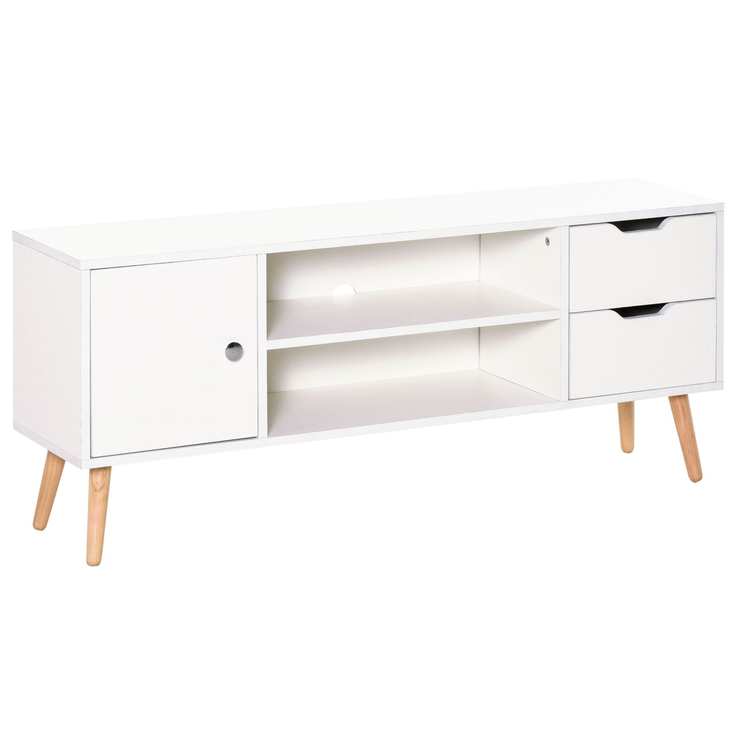 TV Stand for TVs up to 50", TV Cabinet with Shelves, Drawers and Cable Hole, Entertainment Unit for Living Room, White