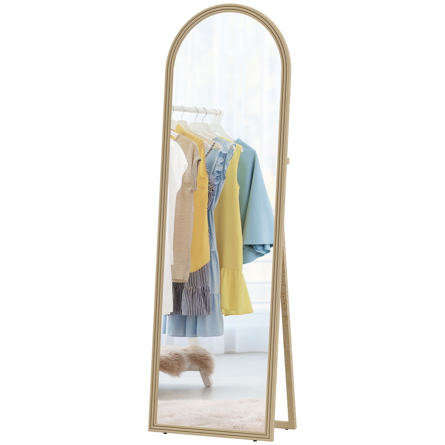 Sara Full Mirror w/ Faux Stone Frame- Beige