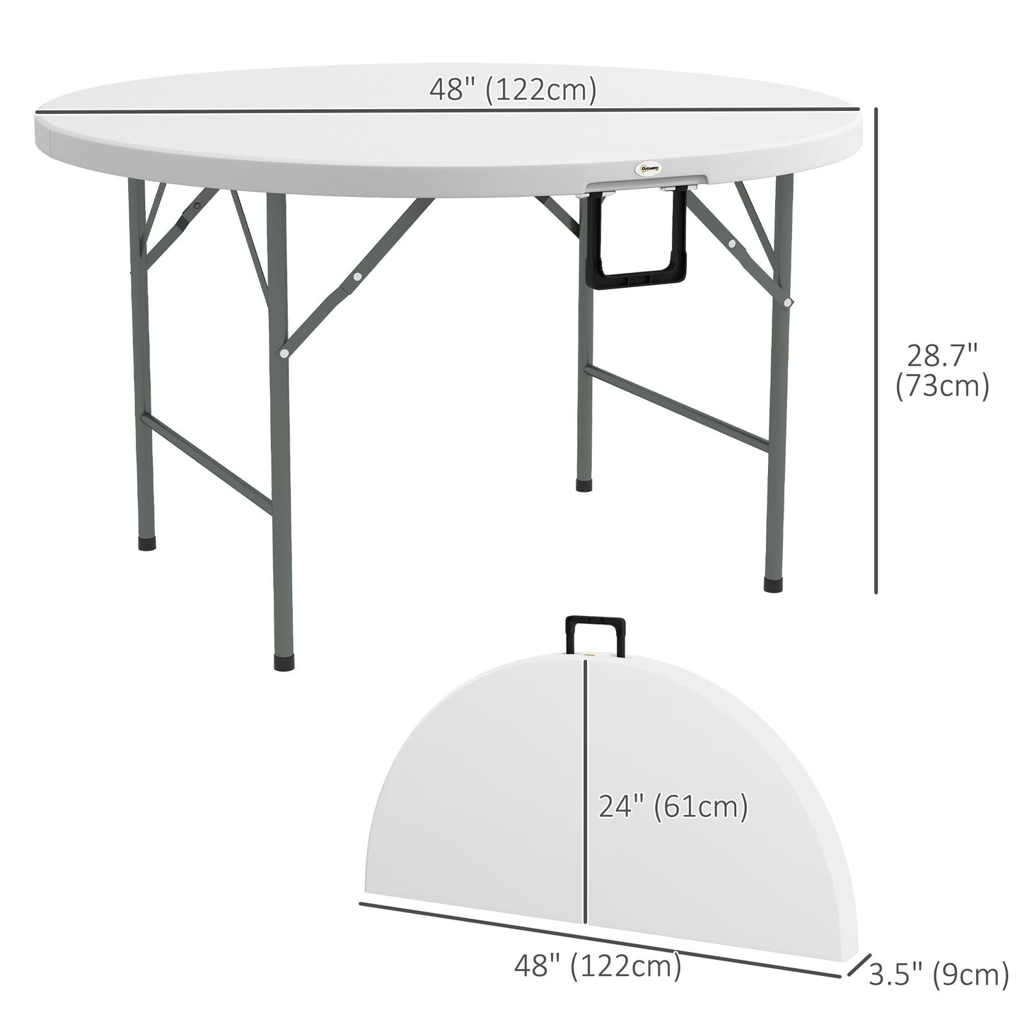 Φ48" Folding Patio Table, Outdoor HDPE Picnic Table, Card Table for 6, Round Folding Banquet with Metal Frame, White