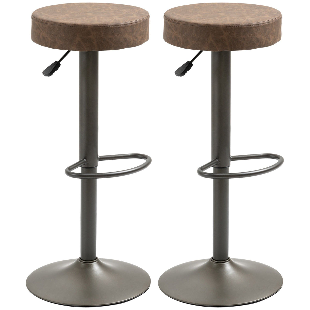 Set of 2 Adjustable Swivel Bar Stools with Footrest - Brown