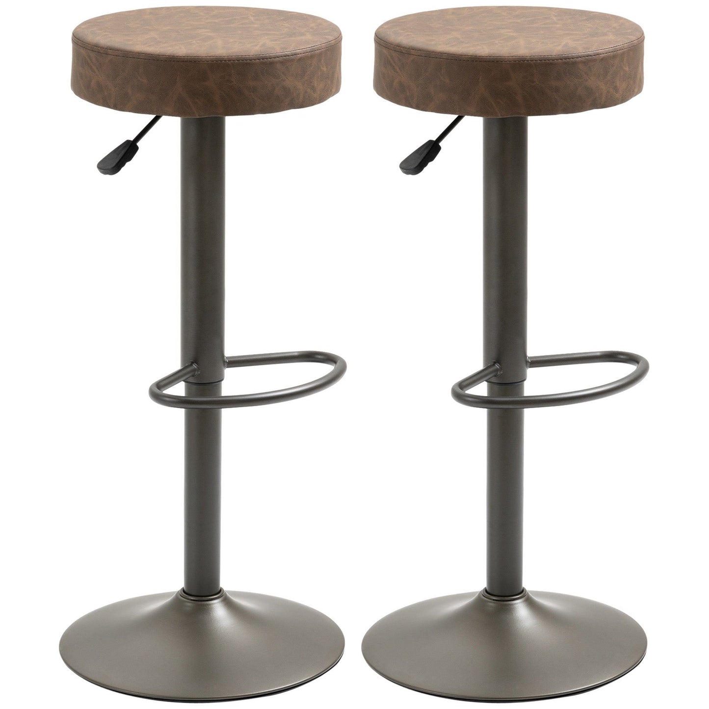 Set of 2 Adjustable Swivel Bar Stools with Footrest - Brown