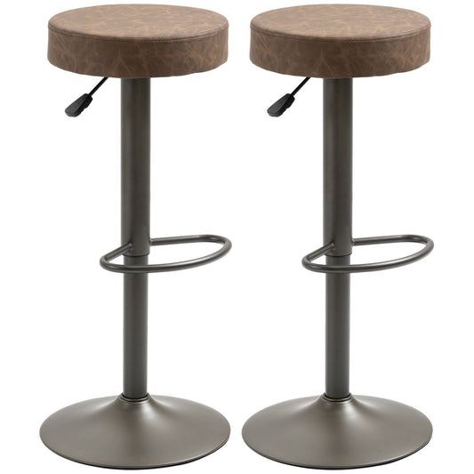 Set of 2 Adjustable Swivel Bar Stools with Footrest - Brown